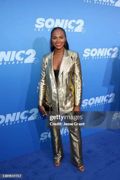 Tika Sumpter attends the Premiere of 'Sonic the Hedgehog 2' at Westwood Village on April 05, 2022 in Los Angeles, California.