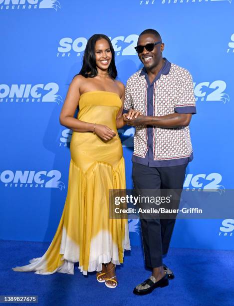 Sabrina Elba and Idris Elba attend the Los Angeles Premiere Screening of "Sonic The Hedgehog 2" at Regency Village Theatre on April 05, 2022 in Los...