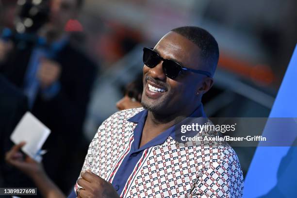 Idris Elba attends the Los Angeles Premiere Screening of "Sonic The Hedgehog 2" at Regency Village Theatre on April 05, 2022 in Los Angeles,...