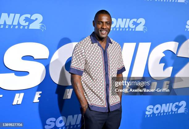 Idris Elba attends the Los Angeles Premiere Screening of "Sonic The Hedgehog 2" at Regency Village Theatre on April 05, 2022 in Los Angeles,...