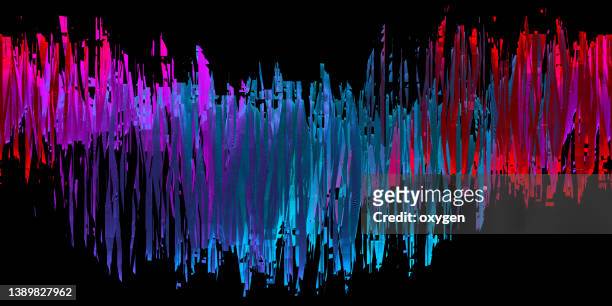 abstract mid-century geometric blue purple vertical strips textured brush strokes  distorted black background - broken sound stock pictures, royalty-free photos & images
