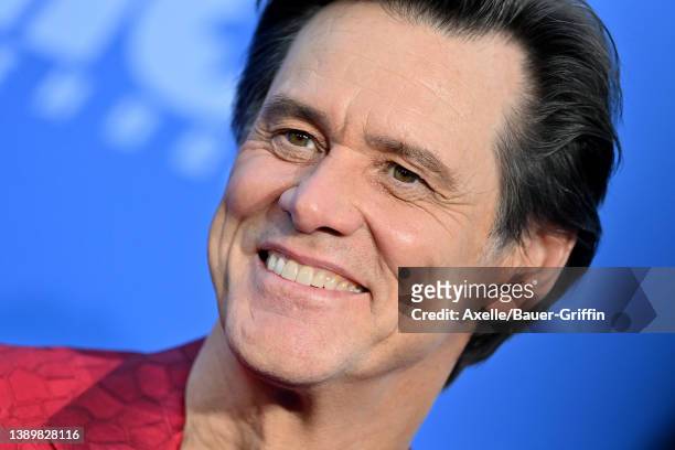 Jim Carrey attends the Los Angeles Premiere Screening of "Sonic The Hedgehog 2" at Regency Village Theatre on April 05, 2022 in Los Angeles,...