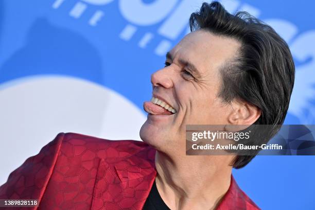 Jim Carrey attends the Los Angeles Premiere Screening of "Sonic The Hedgehog 2" at Regency Village Theatre on April 05, 2022 in Los Angeles,...