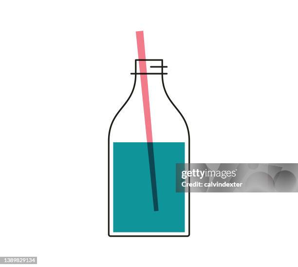 fruit juice bottle design editable strokes - glass water bottle white background stock illustrations