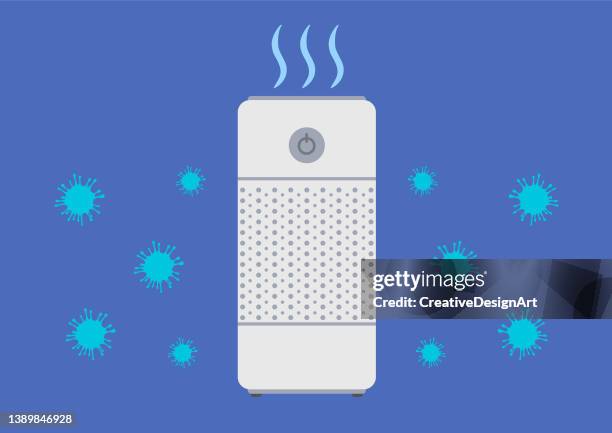 ilustraciones, imágenes clip art, dibujos animados e iconos de stock de purificador de aire para aire fresco, vida saludable, limpieza y eliminación de polvo. concepto de filtración y purificación de aire para la protección contra virus. - air purifier