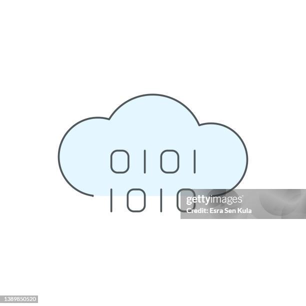 cloud computing flat line icon with editable stroke - binary code white background stock illustrations