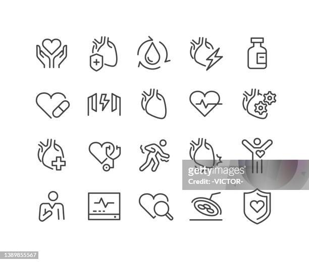 ilustraciones, imágenes clip art, dibujos animados e iconos de stock de iconos de cardiología - serie classic line - símbolo en forma de corazón