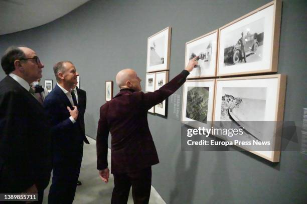 Iberdrola Chairman Ignacio Sanchez Galan, Volkswagen Group CEO Herbert Diess and exhibition curator Lord Norman Foster during the presentation of...