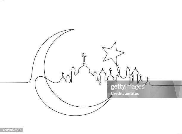ilustraciones, imágenes clip art, dibujos animados e iconos de stock de ramadán kareem line art - ramadan kareem