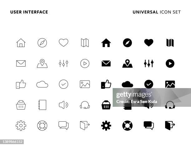 user interface universal solid and line icon set with editable stroke. icons are suitable for web page, mobile app, ui, ux and gui design. - general stock illustrations