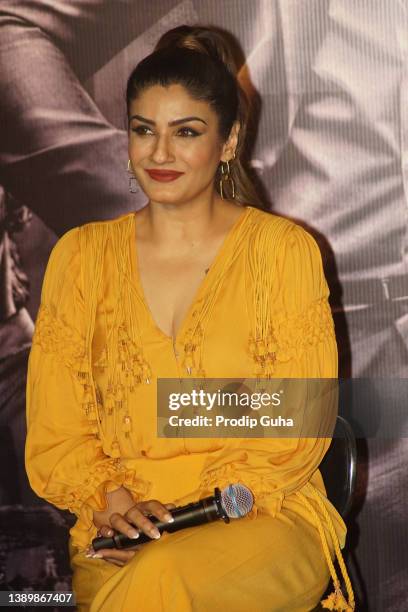 Raveena Tandon attends the 'K.G.F: Chapter 2' film trailer launch on April 06, 2022 in Navi Mumbai, India