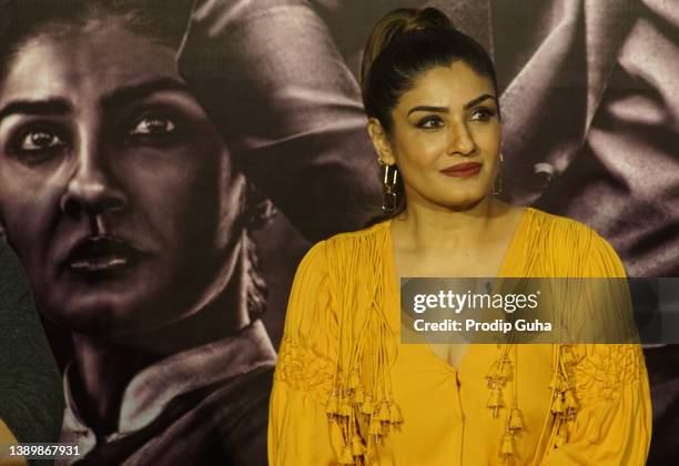 Raveena Tandon attends the 'K.G.F: Chapter 2' film trailer launch on April 06, 2022 in Navi Mumbai, India