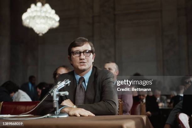 American political aide Bruce A Kehrli testifies before the United States Senate Watergate Committee hearing, held in the Russell Caucus Room of the...
