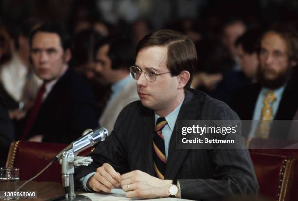 American public official Robert Odle testifies before the United States Senate Watergate Committee hearing, held in the Russell Caucus Room of the...