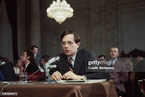 American public official Robert Odle testifies before the United States Senate Watergate Committee hearing, held in the Russell Caucus Room of the...