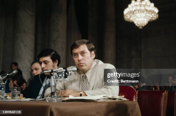 American former FBI agent Alfred C Baldwin III testifies before the United States Senate Watergate Committee hearing, held in the Russell Caucus Room...
