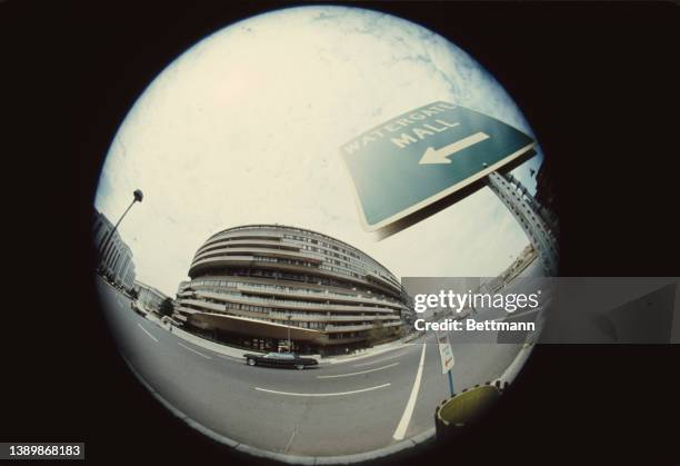 Fish eye lens view of the Watergate Complex, which is comprised of six buildings in the Foggy Bottom neighbourhood of Washington, DC, 20th April...