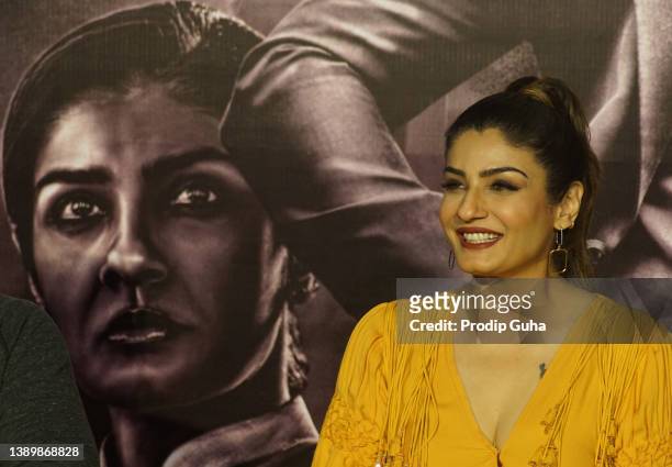 Raveena Tandon attends the 'K.G.F: Chapter 2' film trailer launch on April 06, 2022 in Navi Mumbai, India