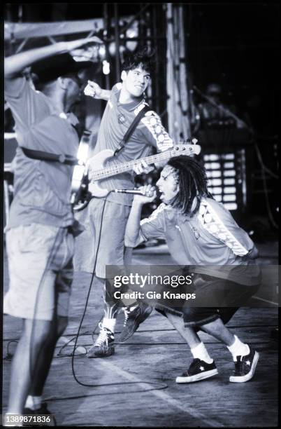 Rage Against The Machine, Zack De La Rocha, Tom Morello, Tim Commerford, Rock Torhout Festival, Torhout, Belgium, 2nd July 1994.