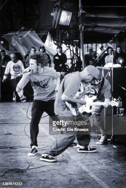 Rage Against The Machine, Zack De La Rocha, Tim Commerford, Tom Morello, Rock Werchter Festival, Werchter, Belgium, 7th July 1996.