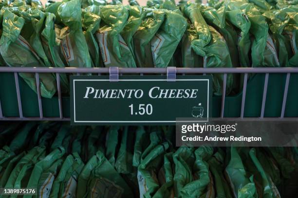 Pimento cheese sandwiches are offered for sale during a practice round prior to the Masters at Augusta National Golf Club on April 06, 2022 in...