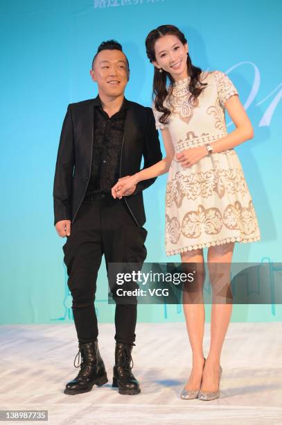 Actor Huang Bo and actress Chiling Lin attend "101st Marriage Proposal" press conference at St. Regis Hotel on February 14, 2012 in Beijing, China.