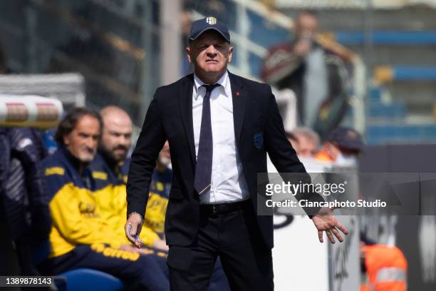 Giuseppe Iachini, Manager of Parma Calcio looks on during the Serie B match between Parma Calcio and Como at Stadio Ennio Tardini on April 06, 2022...
