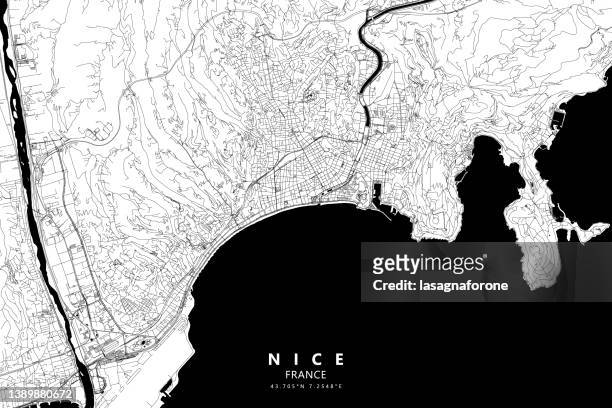 bildbanksillustrationer, clip art samt tecknat material och ikoner med nice, france vector map - franska rivieran