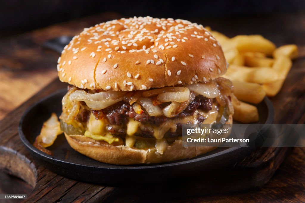 The Juicy Lucy Stuffed Cheeseburger with Fried Onions
