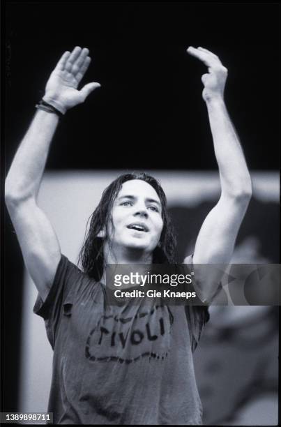 Pearl Jam, Eddie Vedder, Pinkpop Festival, Landgraaf, Netherlands, 8th June 1992.