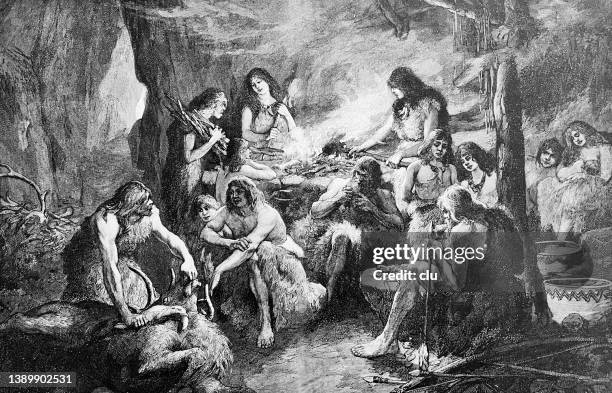 the life of the cave dwellers - prehistoric era stock illustrations