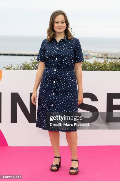 Lucie Fagedet attends the "SKAM - Konbini's Prize" photocall during the 5th Canneseries Festival on April 06, 2022 in Cannes, France.