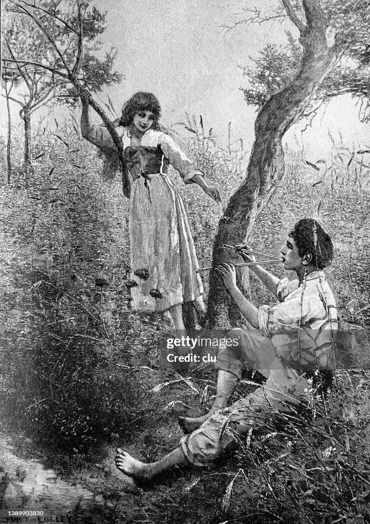 Couple outdoor in the meadow, nearby Sorrento