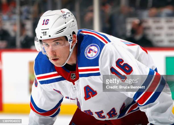 Ryan Strome of the New York Rangers skates against the New Jersey Devils at the Prudential Center on April 05, 2022 in Newark, New Jersey.