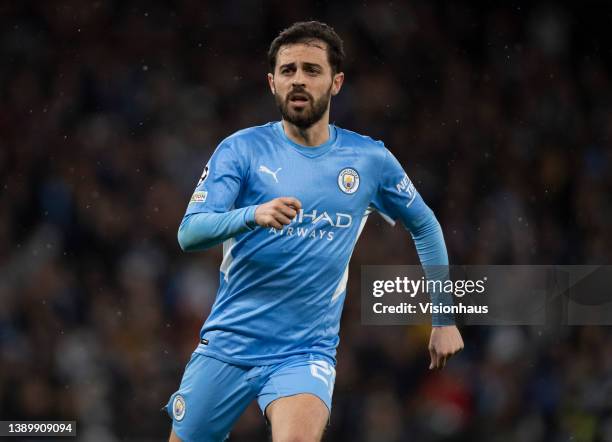 Bernardo Silva of Manchester City in action during the UEFA Champions League Quarter Final Leg One match between Manchester City and Atletico Madrid...