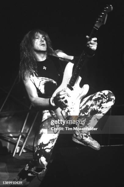 Janick Gers of Iron Maiden performs at Shoreline Amphitheatre on September16, 2000 in Mountain View, California.