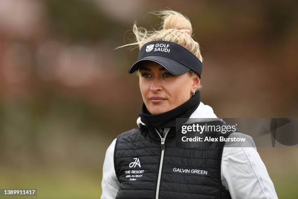 Amy Boulden of Wales looks on from the tenth hole during The Rose Ladies Series at West Lancashire Golf Club on April 05, 2022 in Liverpool, England.