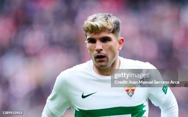 Raul Guti of Elche CF reacts during the LaLiga Santander match between Athletic Club and Elche CF at San Mames Stadium on April 03, 2022 in Bilbao,...