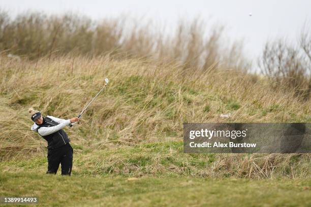 Amy Boulden of Wales plays her second shot on the ninth hole during The Rose Ladies Series at West Lancashire Golf Club on April 05, 2022 in...