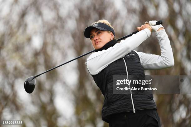 Amy Boulden of Wales tees off on the thirteenth hole during The Rose Ladies Series at West Lancashire Golf Club on April 05, 2022 in Liverpool,...