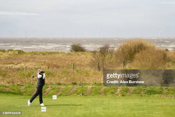 Amy Boulden of Wales tees off on the fourth hole during The Rose Ladies Series at West Lancashire Golf Club on April 05, 2022 in Liverpool, England.