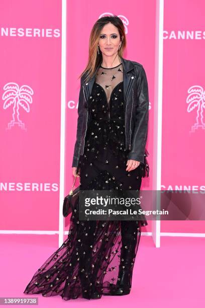 Fabienne Carat attends the pink carpet during the 5th Canneseries Festival - Day Six on April 06, 2022 in Cannes, France.
