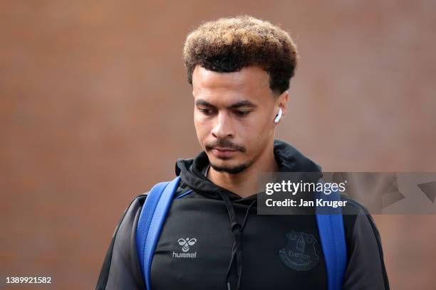 Dele Alli of Everton arrives at the stadium prior to the Premier League match between Burnley and Everton at Turf Moor on April 06, 2022 in Burnley,...