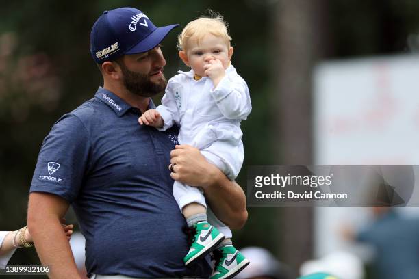 Jon Rahm of Spain and his son Kepa Rahm during the Par Three Contest prior to the Masters at Augusta National Golf Club on April 06, 2022 in Augusta,...