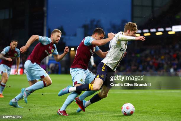 Anthony Gordon of Everton is fouled by Ashley Westwood of Burnley inside the penalty area which leads to a penalty awarded to Everton during the...