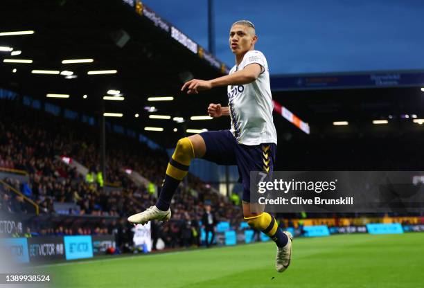 Richarlison of Everton celebrates after scoring their team's first goal from the penalty spot during the Premier League match between Burnley and...