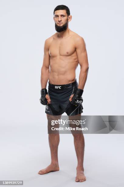 Khamzat Chimaev poses for a portrait during a UFC photo session on April 6, 2022 in Jacksonville, Florida.