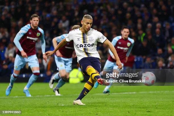 Richarlison of Everton scores their team's second goal from the penalty spot during the Premier League match between Burnley and Everton at Turf Moor...