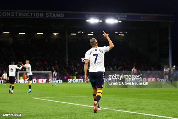 Richarlison of Everton celebrates after scoring their team's second goal from the penalty spot during the Premier League match between Burnley and...