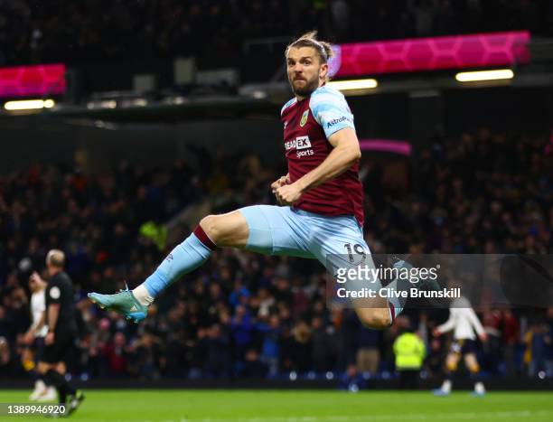 Jay Rodriguez of Burnley celebrates after scoring their team's second goal during the Premier League match between Burnley and Everton at Turf Moor...